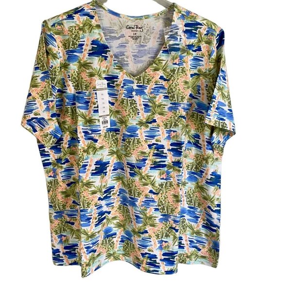 Coral Bay Florida Tee Short Sleeve Palm Tree Design Women's 1X NEW NWT - Picture 1 of 7